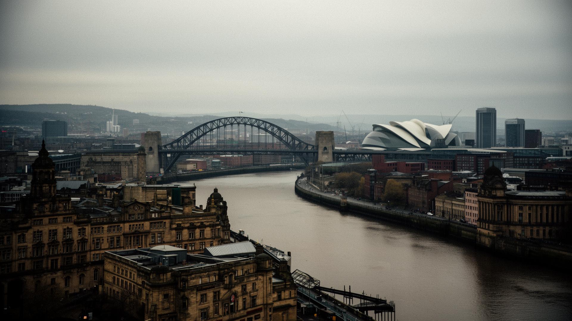 Newcastle upon Tyne skyline featuring the Tyne Bridge, Quayside and the River Tyne